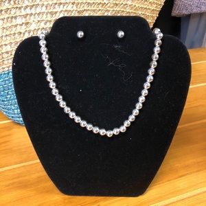 Silver Necklace and stud earrings set